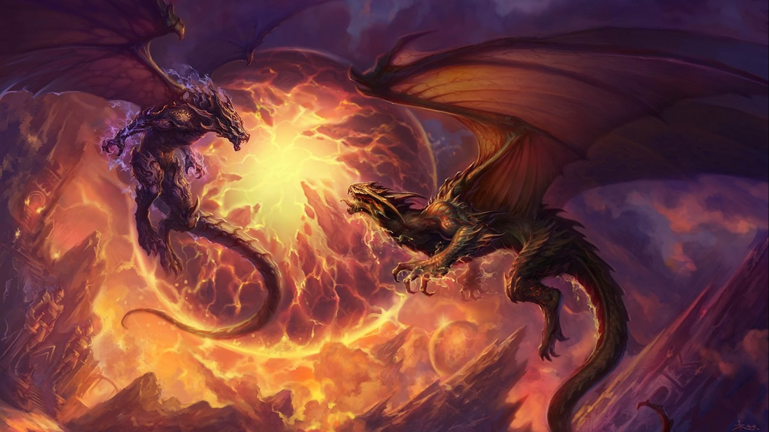 two dragons fighting.